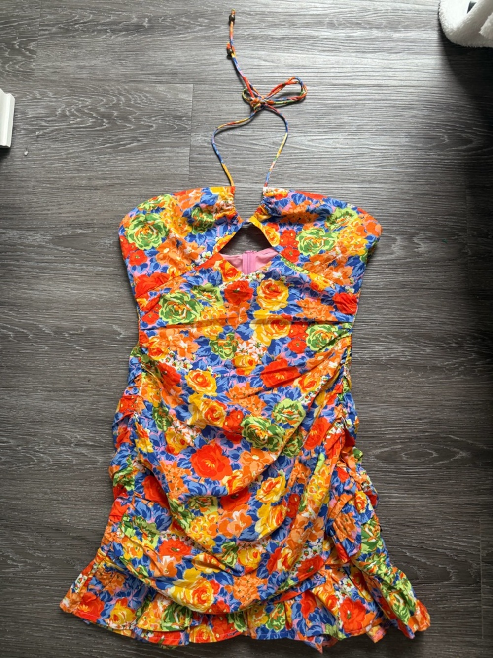 Angel Biba Orange & Blue Floral Cutout Mini Dress